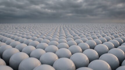 Fototapeta premium Infinite Array of Smooth White Spheres Against Stormy Sky Background