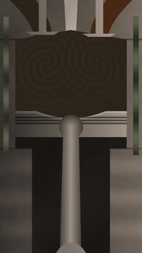 Internal Combustion Engine Cylinder Cross Section With Flame Front Seamless Loop in bright iron tones vertical 9:16