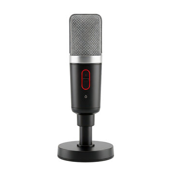 Modern black condenser microphone on a desk stand isolated on transparent background