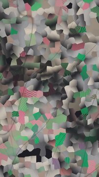 Crossed Polarized Light Mineral Grain Mosaic With Sweeping Extinction Bands Seamless Loop in subtle blush tones vertical 9:16