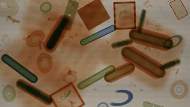 Dual-Energy X-Ray Scan Of Abstract Machine Parts, Coils And Containers, Seamless Loop in subtle amber tones