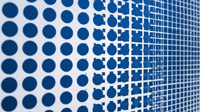 Abstract Blue Geometric Pattern Transitioning from Circular Dots to Grid Lines
