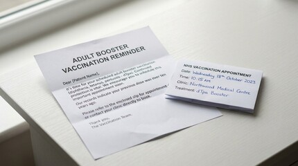 Fototapeta premium Adult booster reminder letter resting beside a folded appointment slip