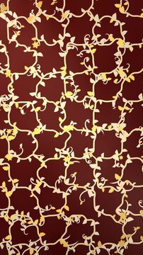 Karakusa Japanese arabesque vine scroll pattern traditional wagara floral background seamless loop in rich crimson tones vertical 9:16