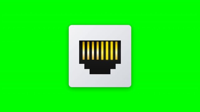 Ethernet network port icon remains centered on chroma key green screen for it infrastructure marketing