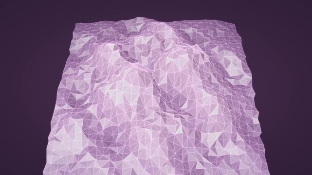 Rotating Low Poly Crystalline Terrain Mesh With Glowing Wireframe Edges Abstract Background Seamless Loop in rich violet tones