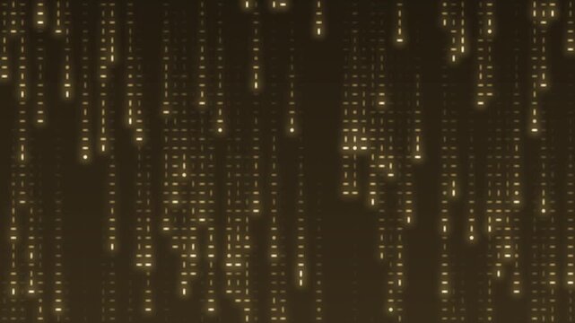 Falling digital code rain glowing streaks seamless loop in vibrant gold tones