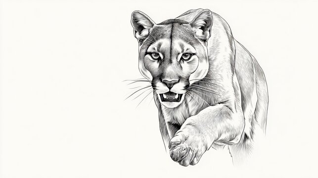 Fierce Cougar Illustration in Bold Black and White Style