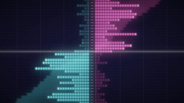 Trading order book depth ladder with green bid and red ask rows updating, stock market and crypto finance background, seamless loop in calm cyan tones