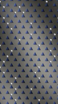 Balls Bouncing Down A Staggered Cone Peg Board With Mechanical Impact Rings, Seamless Loop in cool bone tones vertical 9:16