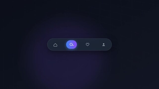 Mobile App Bottom Navigation Bar UI Animation with Glowing Active Tabs on Dark Background