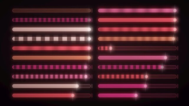 Glowing UI Progress Bars Filling in Staggered Rows Seamless Loop in rich coral tones