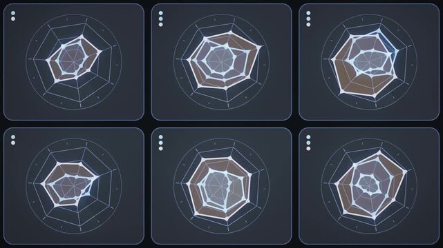 Radar Chart Dashboard Pulse Seamless Loop Abstract Data Analytics Visualization Background in bright slate tones