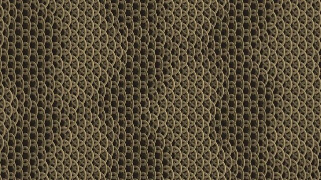 Chainmail Ring Mesh Take-Up Wave, Matte Metal Rings Locking Into Ridges, Seamless Loop in subtle brass tones