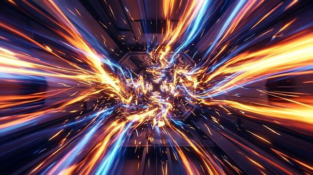 High speed energy trails in a futuristic cyber tunnel