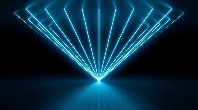Dynamic glowing neon lines creating fan shape with abstract connection technology futuristic radiating parallel background