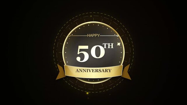 Celebrate a milestone with this elegant Happy 50th Anniversary graphic design featuring a golden ribbon and celebratory wreath