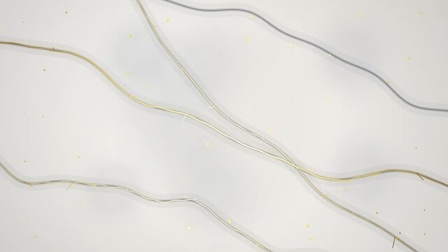 Abstract background with delicate wavy lines and thin fiber strands on a light neutral surface