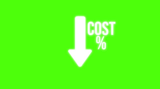 Green screen with white downward arrow and cost percentage text
