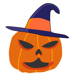 Illustration of a Jack O'Lantern Wearing a Witch Hat