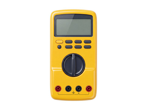 Yellow digital multimeter on white background isolated on transparent background