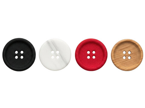 Set of four colorful round sewing buttons for clothing isolated on white background isolated on transparent background
