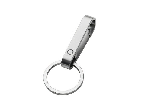 Shiny silver metal keychain with a circular ring isolated on white background isolated on transparent background