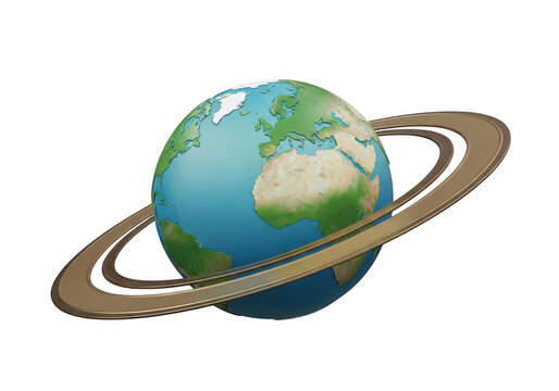 Planet earth illustration with rings like saturn isolated on transparent background