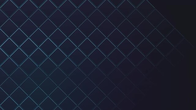 Abstract dark blue geometric motion background loop features small square shapes glowing in an animated pattern creating a sleek modern design.