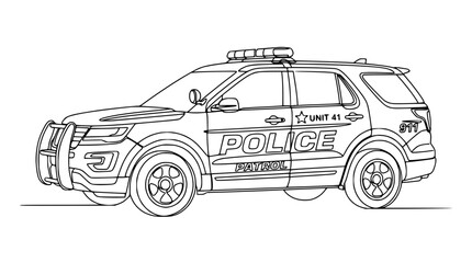 Police SUV Line Art Drawing - Law Enforcement Vehicle Illustration © Wesi