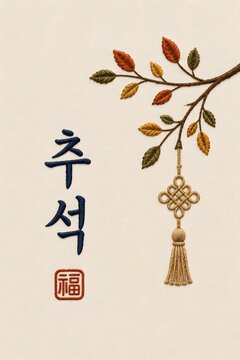 추석 전통 보자기와 가을 가지 자수 디자인 Generating AI