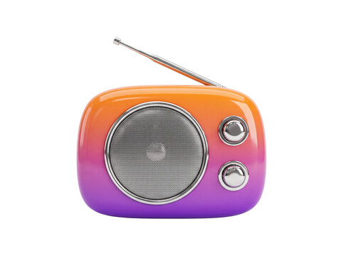 Vintage transistor radio with metallic antenna and two knobs rendered in 3d on transparent background portable