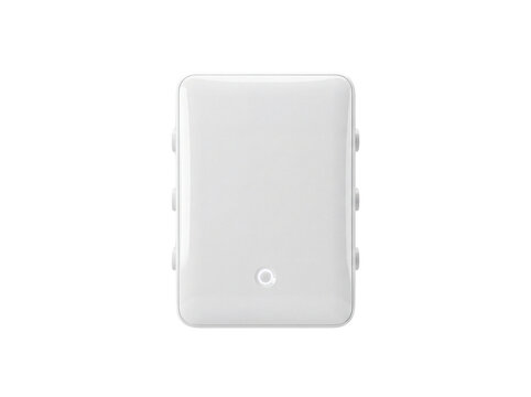 White rectangular electronic device with a central circular element on transparent background rectangle color smooth surface
