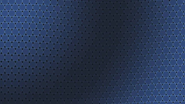 Abstract geometric pattern with blue triangle grid and moving light source creates sleek metallic surface for corporate media.