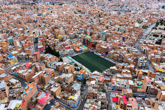 Football pitch among the houses of La Paz, Bolivia