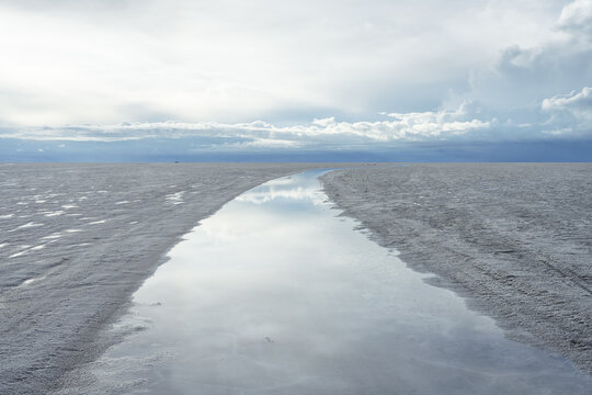 Salt and water channel on the Salar de Uyuni, Bolivia