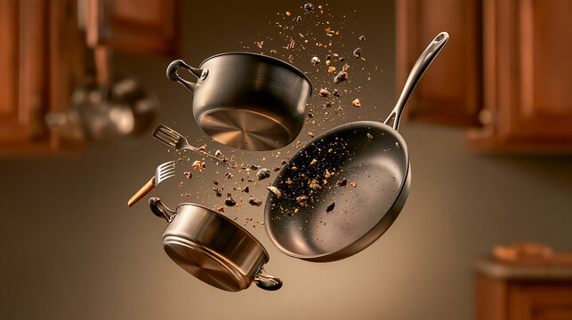 Kitchen Utensils Suspended Mid-Air in Poltergeist Scene