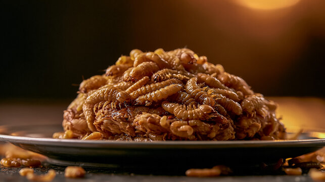 Plate of Food Crawling With Maggots, Macro Horror