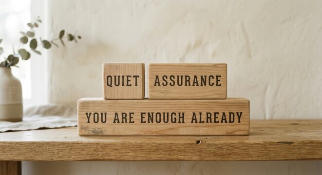 Wooden Blocks Displaying Affirmations of Self-Worth and Inner Peace