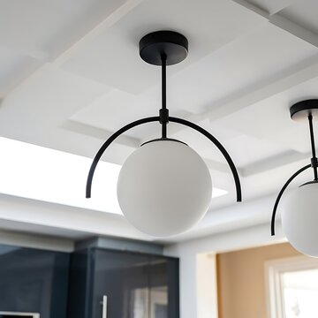 Modern spherical glass globe pendant ceiling light fixtures in a contemporary room