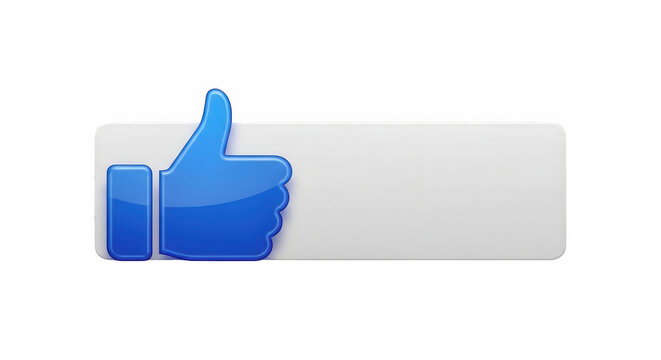 Blue thumbs up icon button with a long rectangular shape isolated on transparent background