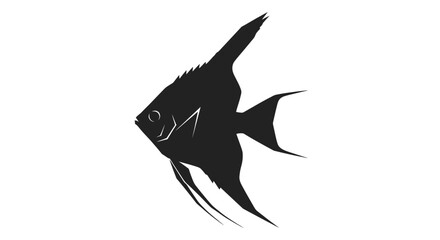 Naklejka premium Black angelfish swimming left in white background with against plain white details swimming illustration silhouette freshwater graphic animal