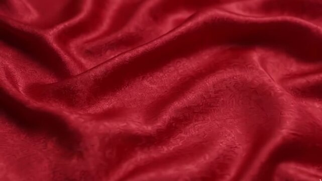 Luxurious red silk fabric with intricate patterns and soft folds