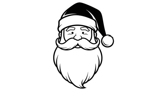 Santa claus face icon with a holiday hat and big beard isolated on transparent background