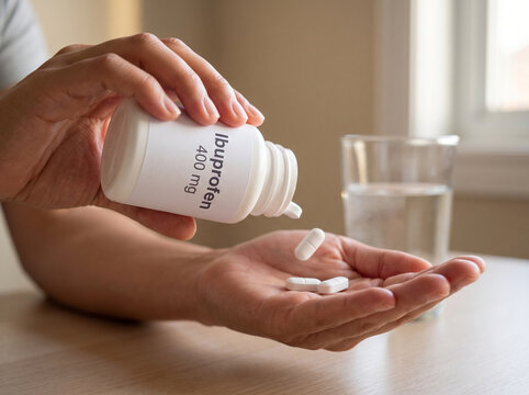 Person pouring ibuprofen tablets into their hand