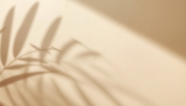 Shadows of Nature: The delicate shadow of a palm leaf falls across a warm, neutral background, evoking a sense of tranquility and minimalist elegance.