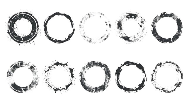 Circular worn stamp and grunge texture frame collection