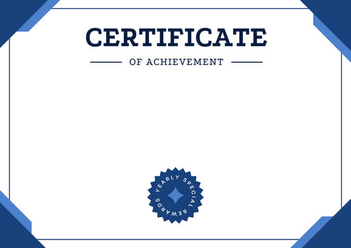 Certificate of Achievement Template, Blue Typography, Diploma Design, AWARD Medal Seal, Recognition Layout