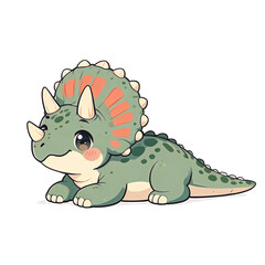 Fototapeta premium Cute Triceratops cartoon dinosaur lying, chibi kawaii kids nursery PNG