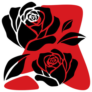 Modern Black Rose Silhouette Vector Graphic with Red Abstract Accent.
